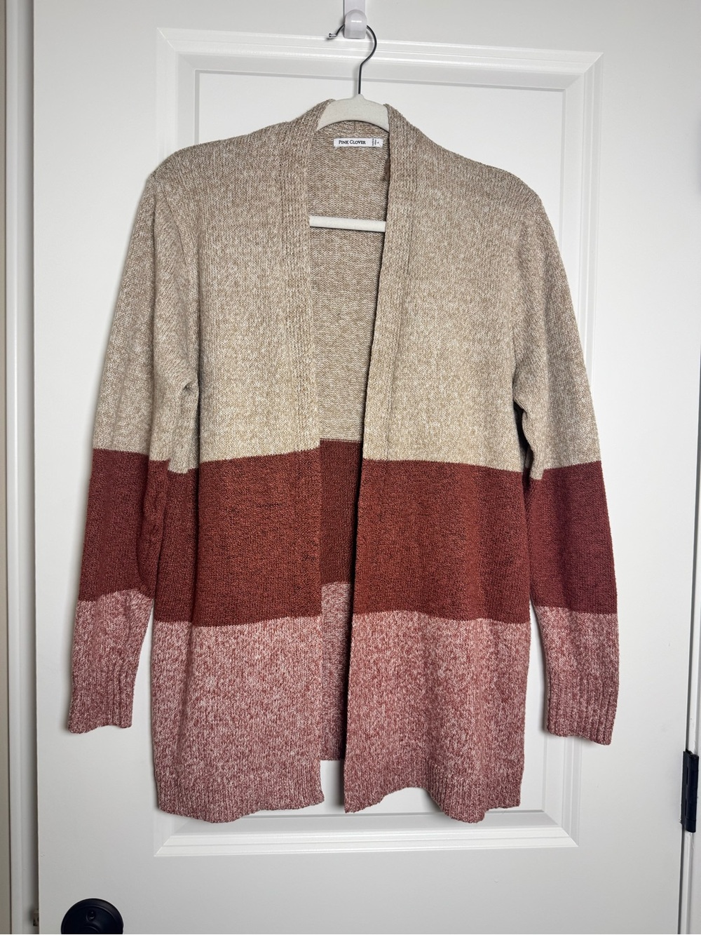 Pink Clover Colorblock Open-Front Cardigan - Beige, Rust & Dusty Pink
